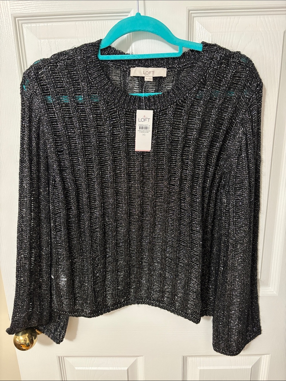 LOFT Black Metallic Ribbed Pullover